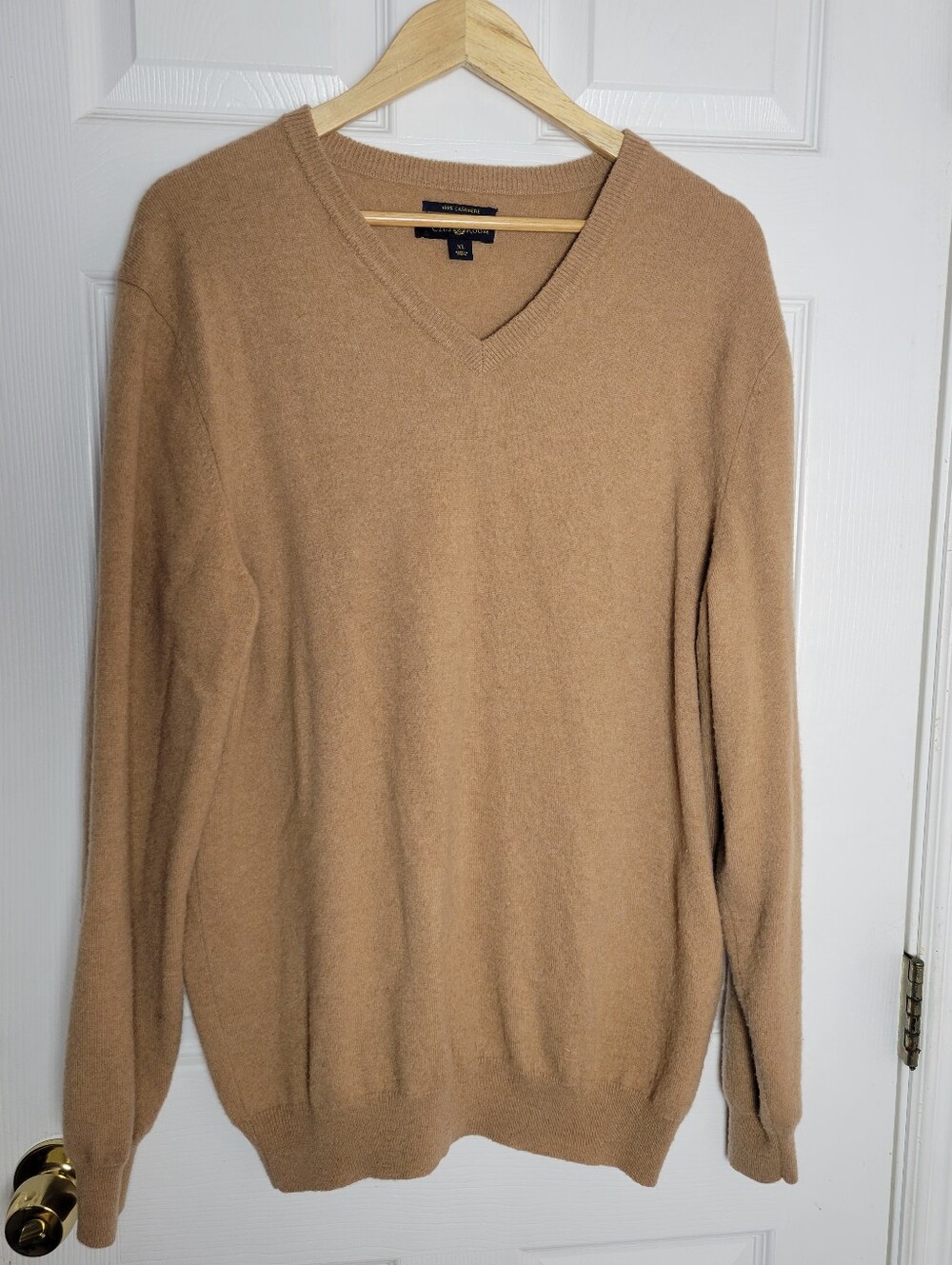 Club Room 100% Cashmere V-Neck Sweater Camel Tan Brown Men's Size XL